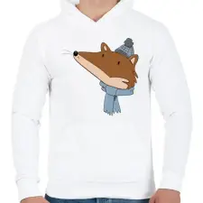 PRINTFASHION Róka fej - Férfi kapucnis pulóver - Fehér férfi pulóver, kardigán