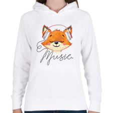 PRINTFASHION Róka fejhallgatóval - Női kapucnis pulóver - Fehér női pulóver, kardigán