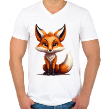 PRINTFASHION róka - Férfi V-nyakú póló - Fehér férfi póló