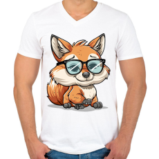 PRINTFASHION Róka  - Férfi V-nyakú póló - Fehér