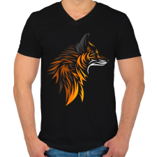 PRINTFASHION Róka minta - Férfi V-nyakú póló - Fekete férfi póló