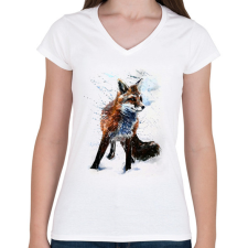 PRINTFASHION róka - Női V-nyakú póló - Fehér női póló