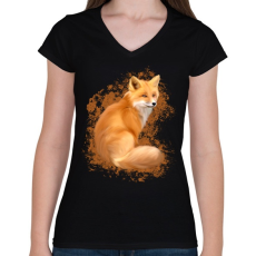 PRINTFASHION Róka - Női V-nyakú póló - Fekete