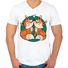 PRINTFASHION Róka pár - Férfi V-nyakú póló - Fehér férfi póló