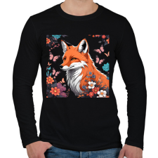 PRINTFASHION róka pillangókkal és virágokkal - Férfi hosszú ujjú póló - Fekete férfi póló