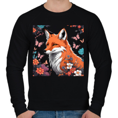 PRINTFASHION róka pillangókkal és virágokkal - Férfi pulóver - Fekete