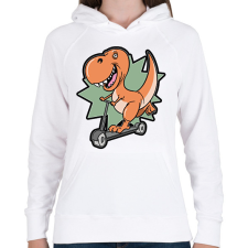 PRINTFASHION Rollerező dínó - Női kapucnis pulóver - Fehér női pulóver, kardigán