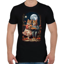 PRINTFASHION Romantikus macskák - Férfi póló - Fekete férfi póló