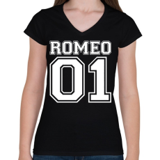 PRINTFASHION Romeo 01 - Női V-nyakú póló - Fekete