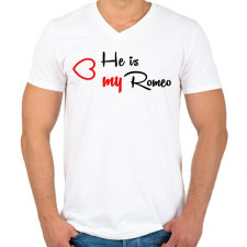 PRINTFASHION Rómeó - Férfi V-nyakú póló - Fehér férfi póló