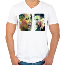 PRINTFASHION Ronaldo, Messi - Férfi V-nyakú póló - Fehér férfi póló