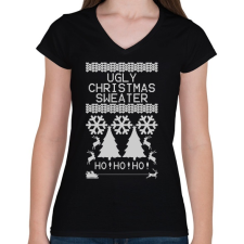 PRINTFASHION Ronda pulcsi - Női V-nyakú póló - Fekete női póló