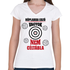 PRINTFASHION Röplabda edző - Női V-nyakú póló - Fehér