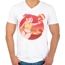 PRINTFASHION Röplabdás - Férfi V-nyakú póló - Fehér férfi póló