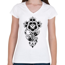 PRINTFASHION Rose-01 - Női V-nyakú póló - Fehér