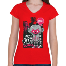 PRINTFASHION Rossz majom - Női V-nyakú póló - Piros női póló