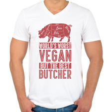 PRINTFASHION Rossz vegán - Jó hentes - Férfi V-nyakú póló - Fehér férfi póló