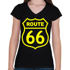 PRINTFASHION route 66 - Női V-nyakú póló - Fekete