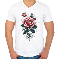 PRINTFASHION Rózsa - Férfi V-nyakú póló - Fehér férfi póló