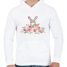 PRINTFASHION Rózsás nyuszi - Férfi kapucnis pulóver - Fehér