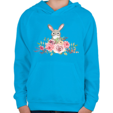 PRINTFASHION Rózsás nyuszi - Gyerek kapucnis pulóver - Azúrkék
