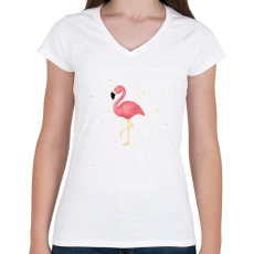 PRINTFASHION Rózsaszín flamingó  - Női V-nyakú póló - Fehér