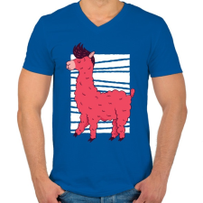 PRINTFASHION Rózsaszín láma - Férfi V-nyakú póló - Királykék férfi póló