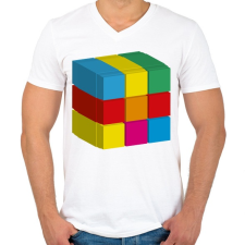 PRINTFASHION rubik 3D - Férfi V-nyakú póló - Fehér férfi póló
