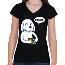 PRINTFASHION Rubik Dog - Női V-nyakú póló - Fekete női póló