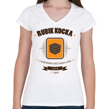 PRINTFASHION rubik-kocka-brown-orange - Női V-nyakú póló - Fehér női póló