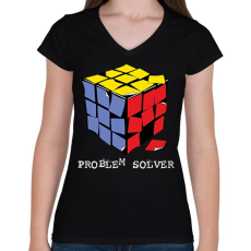 PRINTFASHION Rubik kocka egyszerűen - Női V-nyakú póló - Fekete