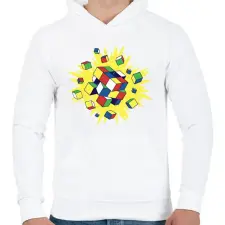 PRINTFASHION Rubik kocka - Férfi kapucnis pulóver - Fehér férfi pulóver, kardigán