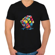 PRINTFASHION rubik kocka - Férfi V-nyakú póló - Fekete férfi póló