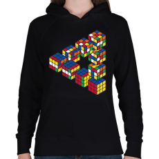 PRINTFASHION Rubik-kocka - Női kapucnis pulóver - Fekete
