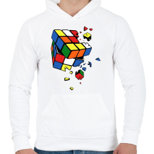 PRINTFASHION RubikCube Broke - Férfi kapucnis pulóver - Fehér férfi pulóver, kardigán