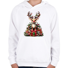 PRINTFASHION Rudolf, a piros orrú rénszarvas - Gyerek kapucnis pulóver - Fehér gyerek pulóver, kardigán