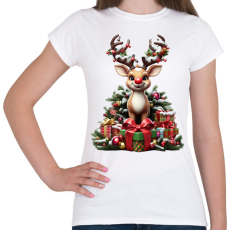 PRINTFASHION Rudolf, a piros orrú rénszarvas - Női póló - Fehér