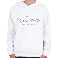 PRINTFASHION Run for your life - Gyerek kapucnis pulóver - Fehér