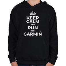 PRINTFASHION Run with Garmin - Gyerek kapucnis pulóver - Fekete