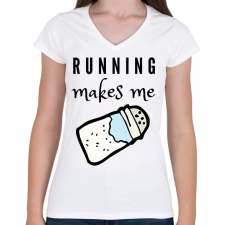 PRINTFASHION Running makes me salty - Női V-nyakú póló - Fehér női póló