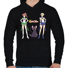 PRINTFASHION Sailor Moon - Jupiter, Luna, Uranus - Férfi kapucnis pulóver - Fekete férfi pulóver, kardigán