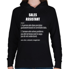 PRINTFASHION Sales assistant jelentése - Női kapucnis pulóver - Fekete női pulóver, kardigán