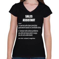 PRINTFASHION Sales assistant jelentése - Női V-nyakú póló - Fekete női póló