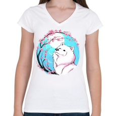 PRINTFASHION Samoyed, szamojéd - Női V-nyakú póló - Fehér