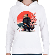 PRINTFASHION Samurai bober - Női kapucnis pulóver - Fehér női pulóver, kardigán