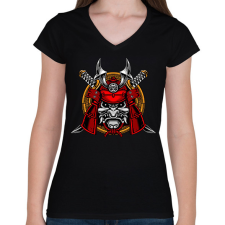 PRINTFASHION samurai - Női V-nyakú póló - Fekete női póló