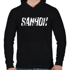 PRINTFASHION Sanhok - Fehér felirat - PUBG - Férfi kapucnis pulóver - Fekete férfi pulóver, kardigán