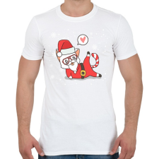 PRINTFASHION Santa Cat - Férfi póló - Fehér férfi póló