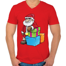 PRINTFASHION Santa - Férfi V-nyakú póló - Piros férfi póló