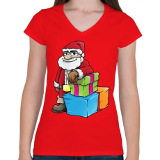 PRINTFASHION Santa - Női V-nyakú póló - Piros